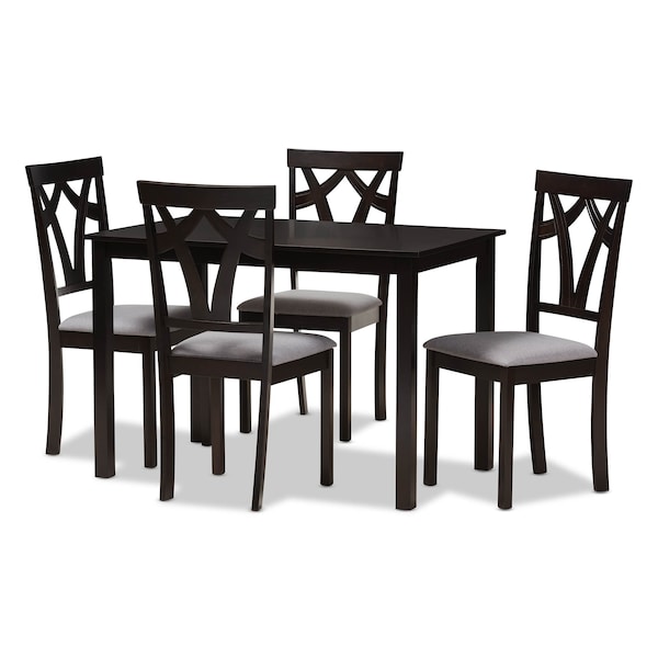 Baxton Studio Sylvia Grey Upholstered and Brown Finished 5-Piece Dining Set 142-8028-8026 - main